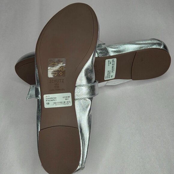 NWT Schutz Women's Calita Metallic Silver Leather Ballerina Flats - Picture 4 of 6